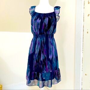 Sleeveless Flutter Shoulder Watercolor Fit & Flare Dress (size S)